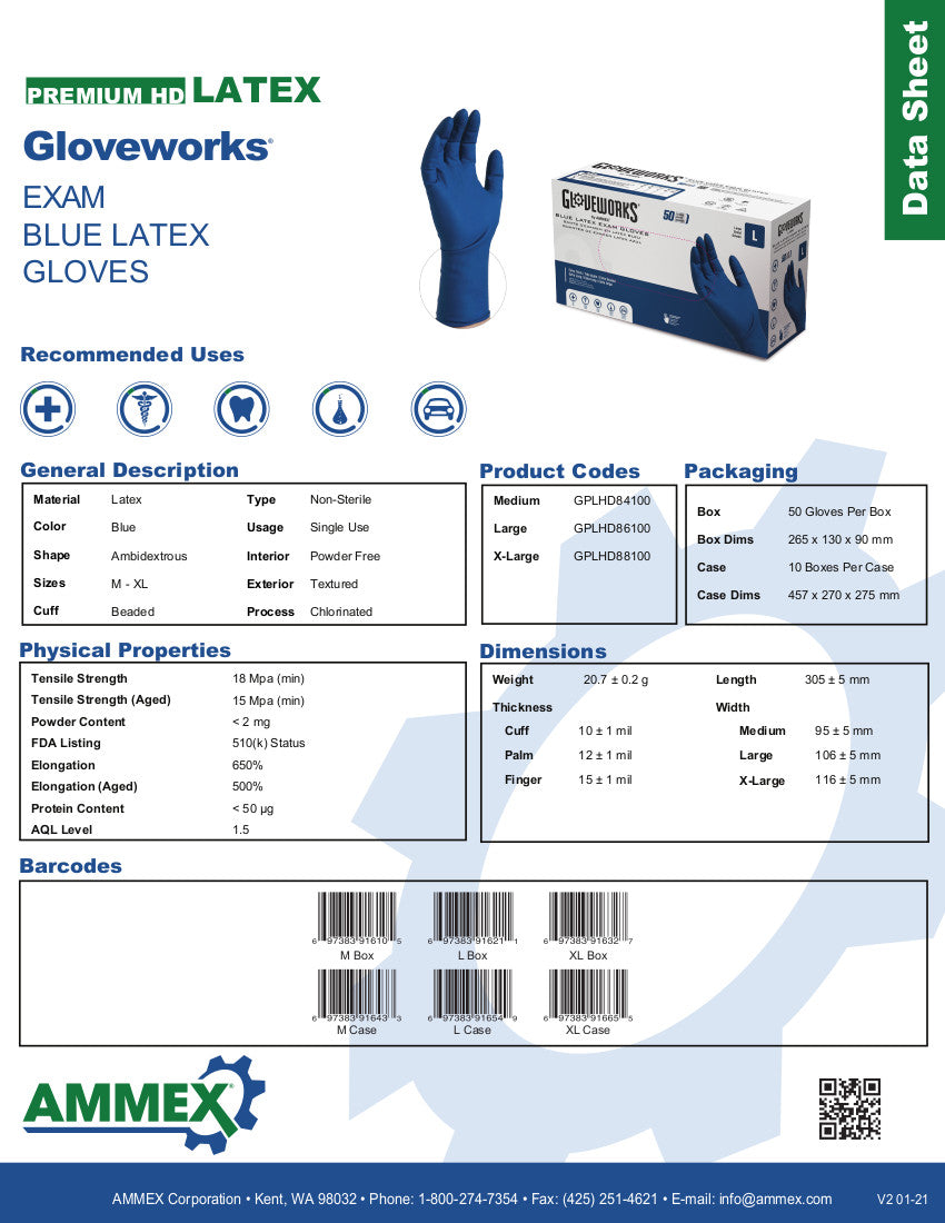 Gloveworks Latex Exam Gloves (13mil)