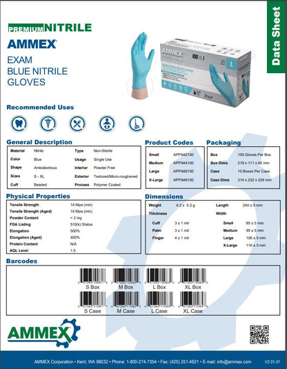 Ammex Nitrile Exam Gloves 3mil