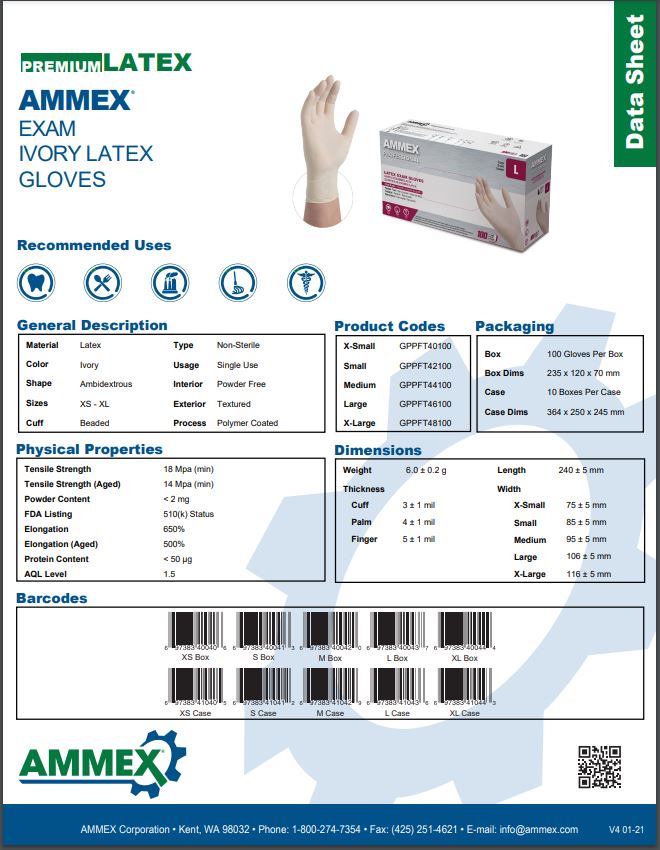 Ammex Latex Exam Gloves